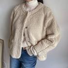 Snap-button Sherpa-fleece Jacket Beige - One Size
