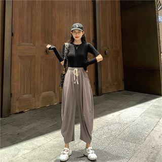 Long-sleeve Cutout T-shirt / Harem Sweatpants