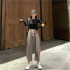 Long-sleeve Cutout T-shirt / Harem Sweatpants