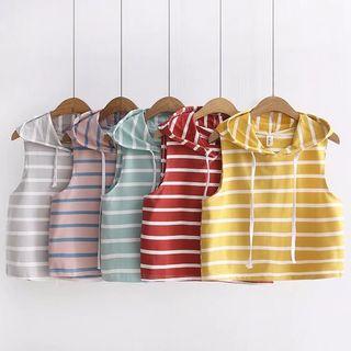 Stripe Sleeveless Hooded T-shirt