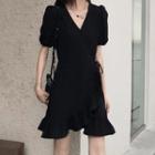 Black V-neck Short Dress Black - One Size