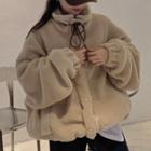 Fleece Button Jacket Light Khaki - One Size
