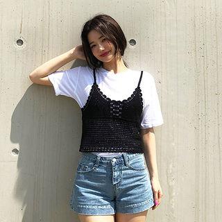 Spaghetti-strap Crochet-knit Top