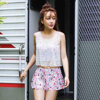 Set: Printed Swim Tank Top + Cover + Skirt