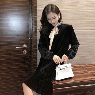 Tie-neck Velvet Minidress Black - One Size