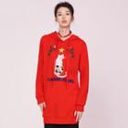 Cat Applique Long Hoodie