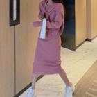 Mock Two-piece Shawl Collar Midi Knit Dress