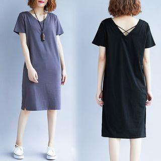 Short-sleeve Cross-strap T-shirt Dress