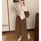 Set: Two-tone Asymmetrical Cardigan + Midi A-line Skirt