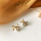 Bow Faux Pearl Earring 1 Pair - Stud Earrings - Gold - One Size