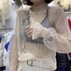 Stand Collar Bell-sleeve Lace Top