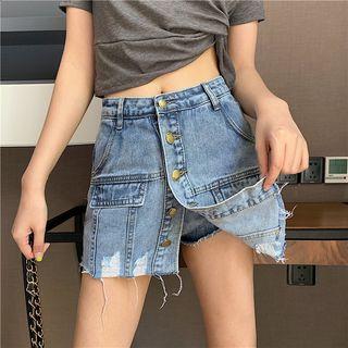 High-waist Buttoned Denim Skort