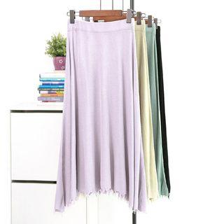Fringed Hem A-line Knit Skirt