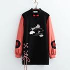 Puff-sleeve Cloud Print Lace Up Sweatshirt