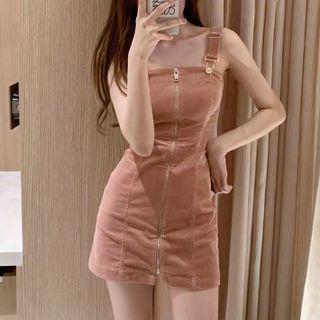 Zip-up Mini Overall Dress