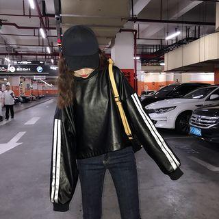Faux Leather Contrast-trim Sweatshirt
