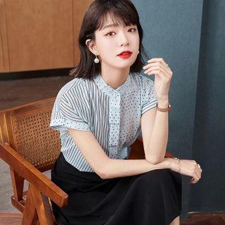 Short-sleeve Dotted Panel Shirt