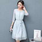 Tie Waist 3/4-sleeve A-line Dress