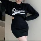 Lettering Cut-out Mini Sheath Sweatshirt Dress Black - One Size