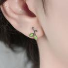 925 Sterling Silver Leaf Earring 1 Pair - Green - One Size