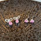 2 Pair Set: Rhinestone Alloy Earring (various Designs) 2 Pair Set - Pink & Silver - One Size
