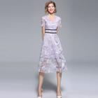 Short-sleeve V-neck A-line Lace Dress