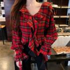 Plaid Blouse Plaid - Red - One Size