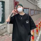 Elbow-sleeve Number Print Lettering T-shirt