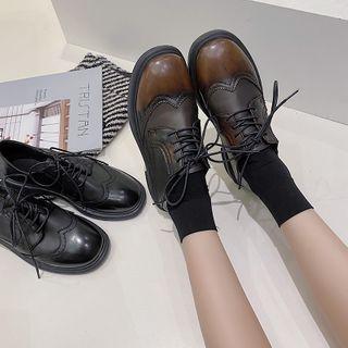Faux Leather Lace-up Block-heel Shoes