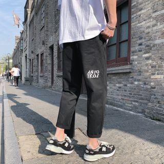 Lettering Cropped Straight-cut Pants