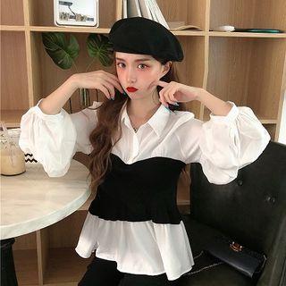 Paneled Smocked Shirt White - One Size