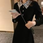 Sequined Collar Long-sleeve A-line Dress