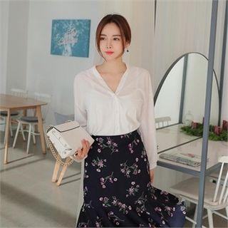 V-neck Drop-shoulder Chiffon Blouse