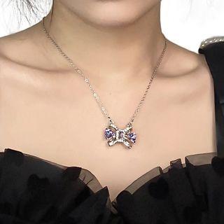 Bow Rhinestone Pendant Stainless Steel Necklace