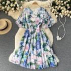 Round-neck Print Chiffon Dress