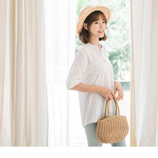 Short Sleeve V-neck Dotted Print Top
