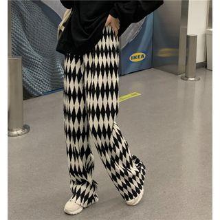 Argyle Wide-leg Pants Black & White - One Size