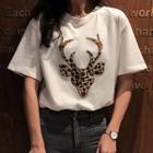 Deer Applique Short-sleeve T-shirt