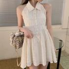 Sleeveless Collared A-line Dress Off-white - One Size