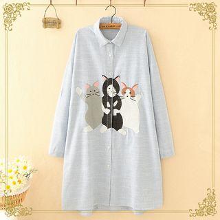 Cat Printed Long Shirt