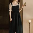 Short-sleeve / Long-sleeve Square-neck Midi A-line Dress
