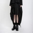 Irregular Strappy Shirred Midi A-line Skirt Black - One Size