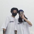 Couple Matching Elbow-sleeve Letter T-shirt White - One Size