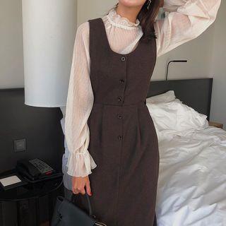 Sheer Blouse / Midi Pinafore Dress