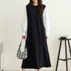 Contrast Balloon-sleeve Maxi Dress