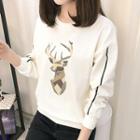 Long-sleeve Deer Print T-shirt