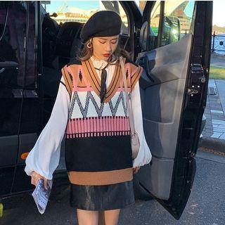 Printed Knit Vest Coffee - One Size