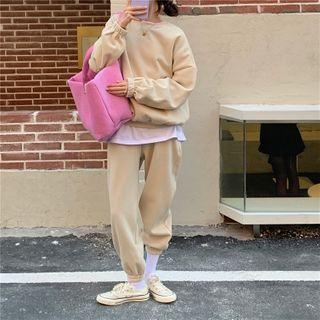 Set: Plain Loose-fit Sweatshirt + Jogger Pants