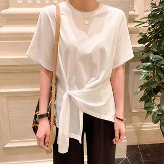 Round-neck Draped-detail T-shirt