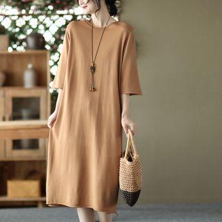 3/4-sleeve Knit Midi Oversized Dress